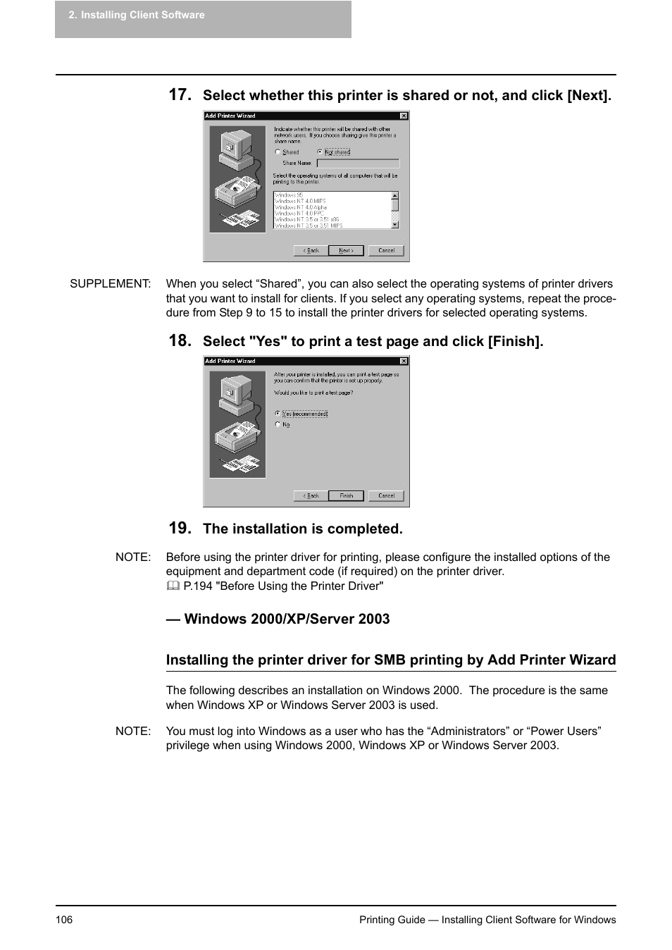 Windows 2000/xp/server 2003, P.106 "windows 2000/xp/server 2003 | Toshiba E-STUDIO 351C User Manual | Page 106 / 372