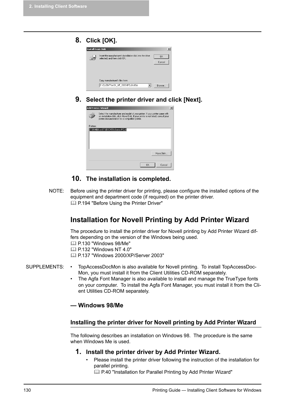 Windows 98/me | Toshiba E-STUDIO 351C User Manual | Page 130 / 372