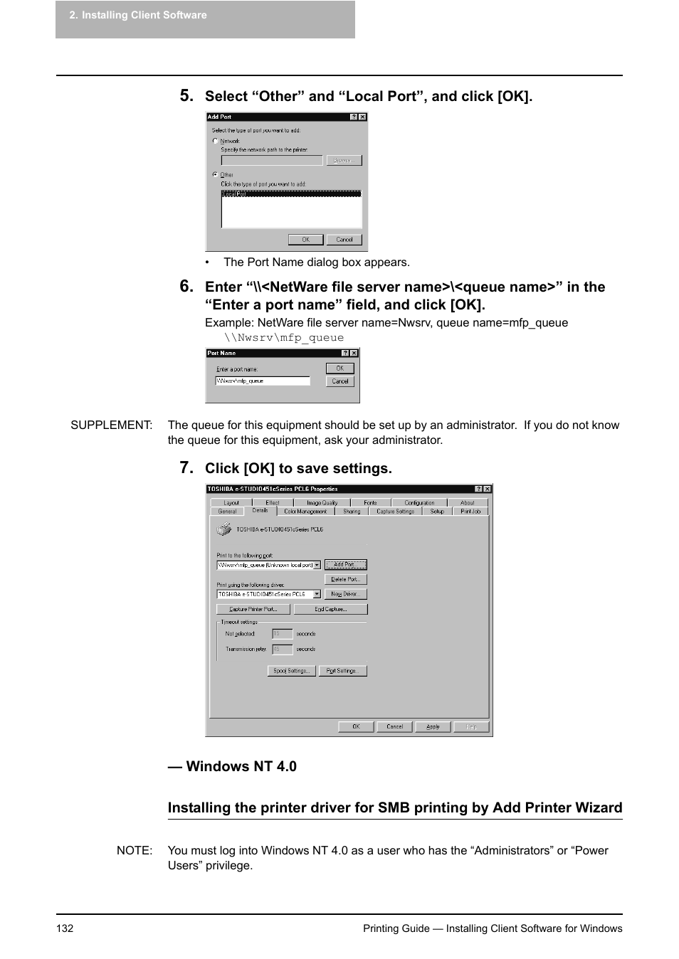 Windows nt 4.0, P.132 "windows nt 4.0 | Toshiba E-STUDIO 351C User Manual | Page 132 / 372