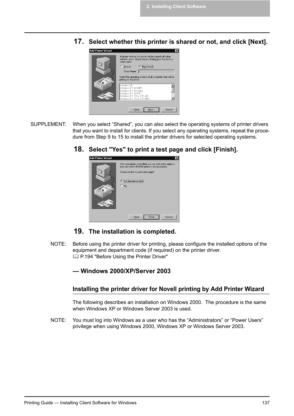 Windows 2000/xp/server 2003, P.137 "windows 2000/xp/server 2003 | Toshiba E-STUDIO 351C User Manual | Page 137 / 372