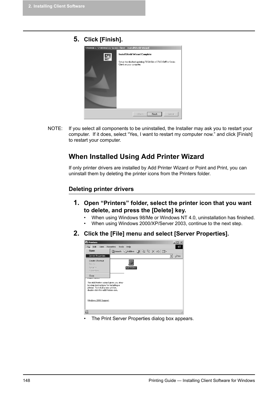 When installed using add printer wizard, P.148 "when installed using add printer wizard | Toshiba E-STUDIO 351C User Manual | Page 148 / 372