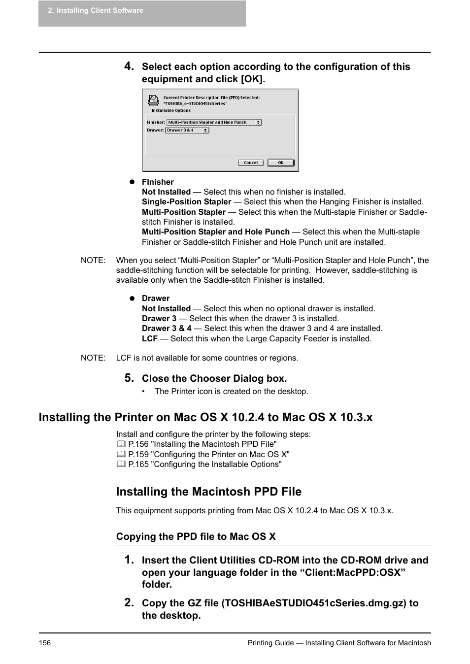 Installing the macintosh ppd file | Toshiba E-STUDIO 351C User Manual | Page 156 / 372