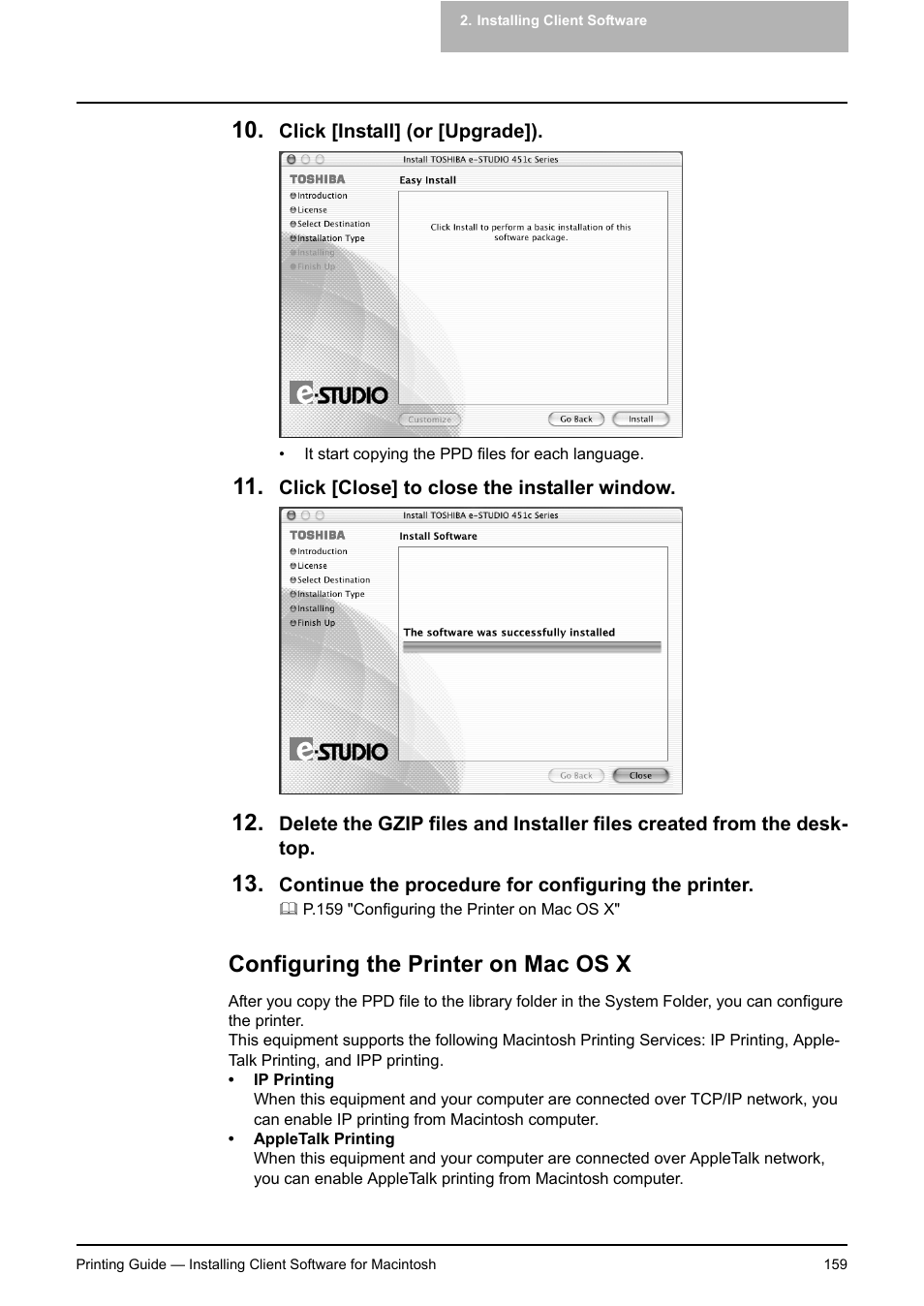 Configuring the printer on mac os x, P.159 "configuring the printer on mac os x | Toshiba E-STUDIO 351C User Manual | Page 159 / 372