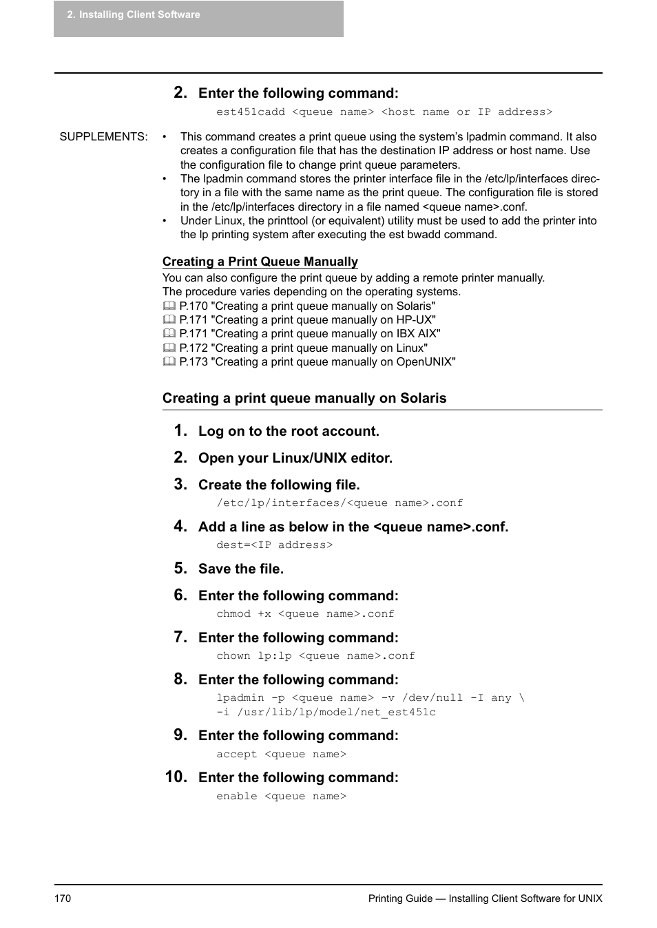 P.170 "creating a print queue manually | Toshiba E-STUDIO 351C User Manual | Page 170 / 372