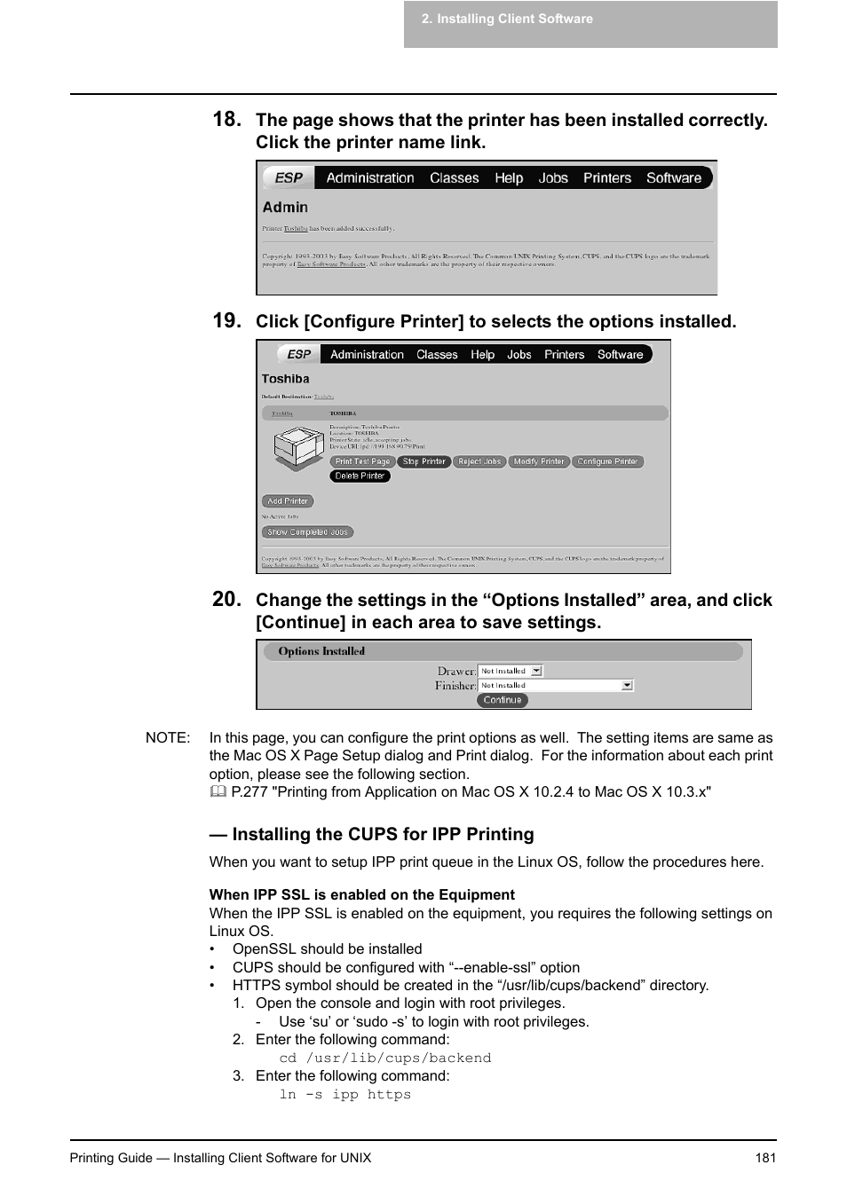 Installing the cups for ipp printing | Toshiba E-STUDIO 351C User Manual | Page 181 / 372