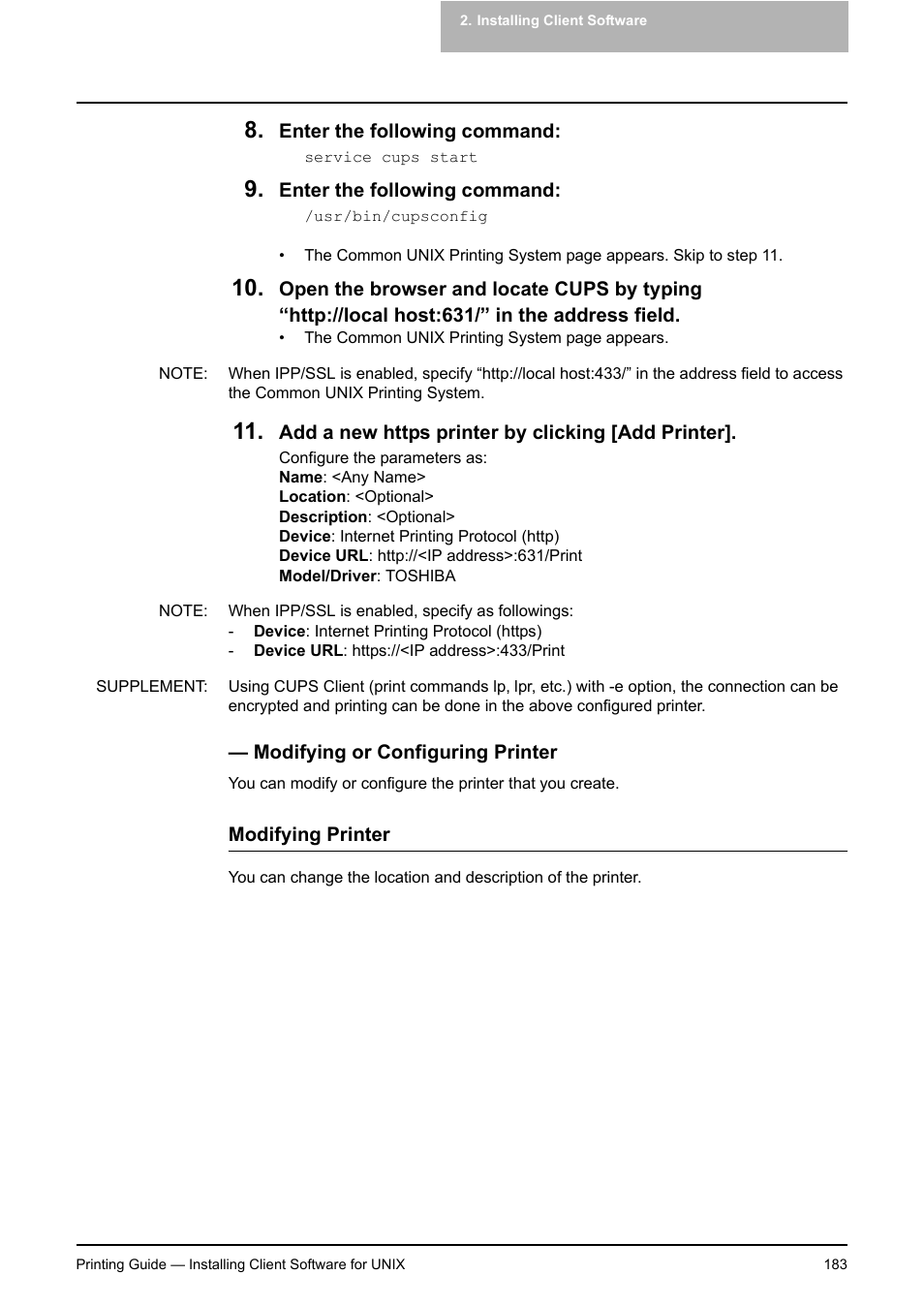 Modifying or configuring printer | Toshiba E-STUDIO 351C User Manual | Page 183 / 372