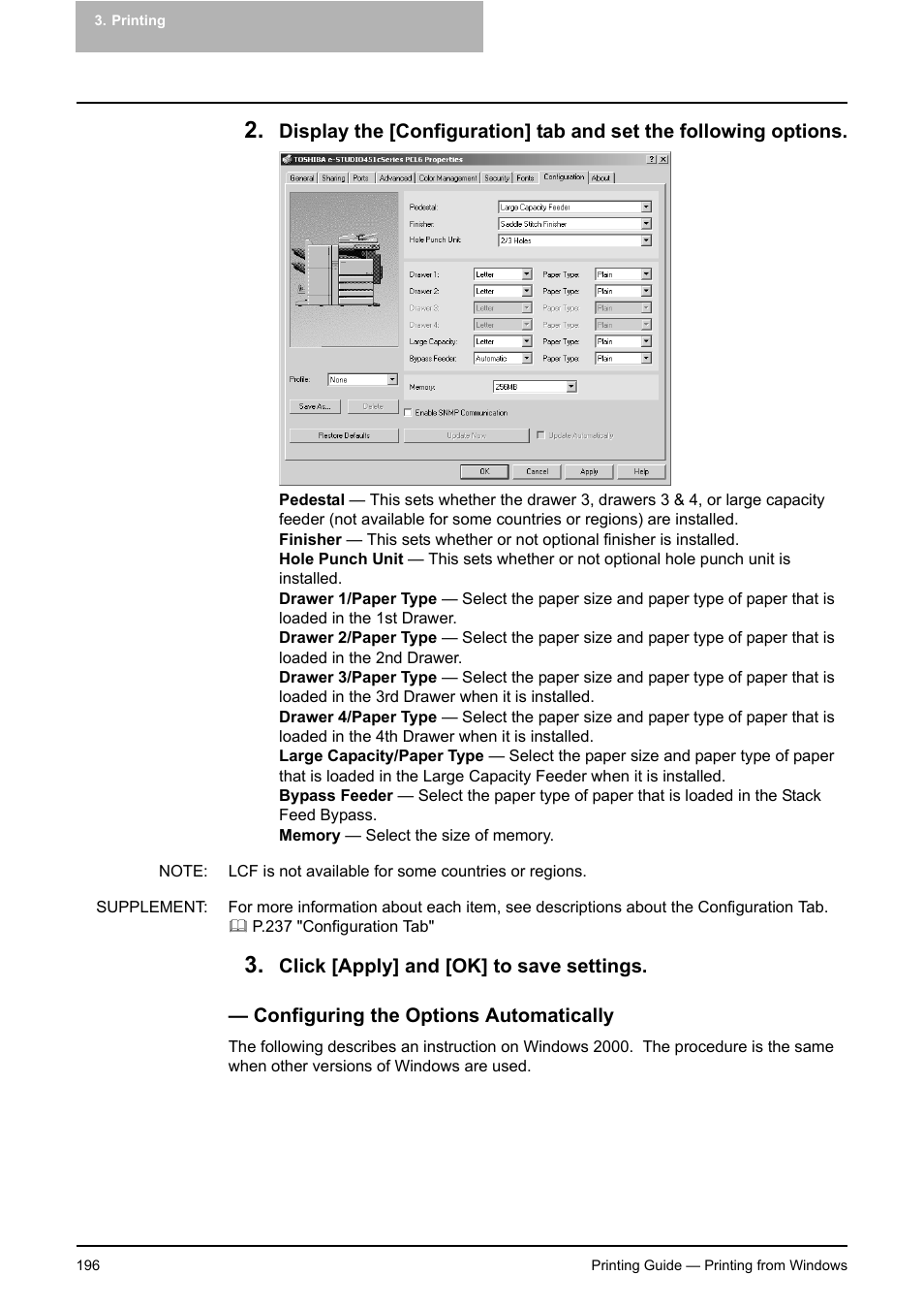 Configuring the options automatically, P.196 "configuring the options automatically | Toshiba E-STUDIO 351C User Manual | Page 196 / 372