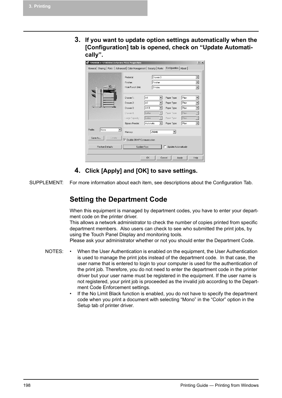 Setting the department code | Toshiba E-STUDIO 351C User Manual | Page 198 / 372