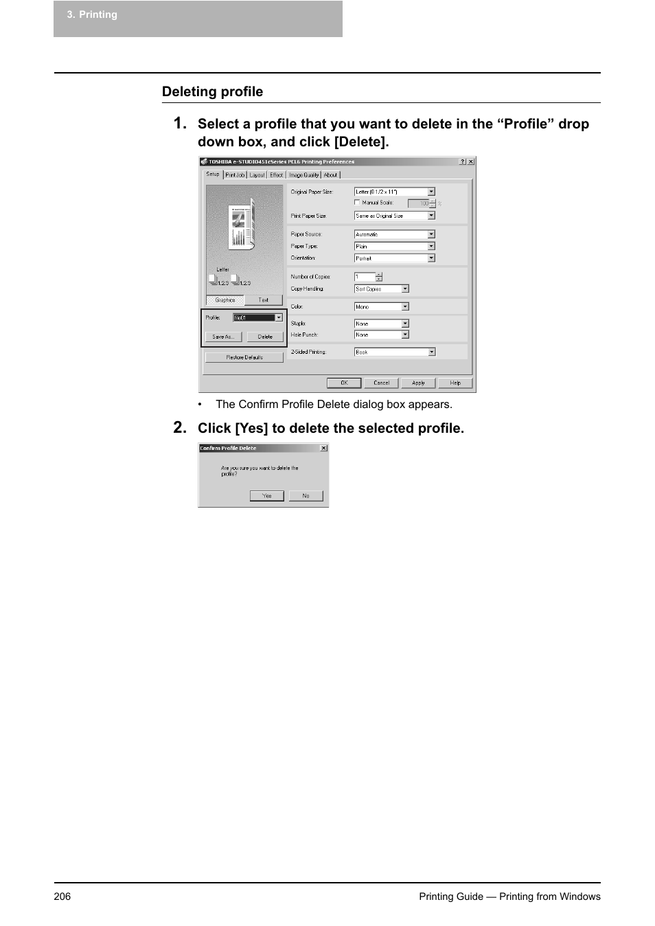 P.206 "deleting profile | Toshiba E-STUDIO 351C User Manual | Page 206 / 372