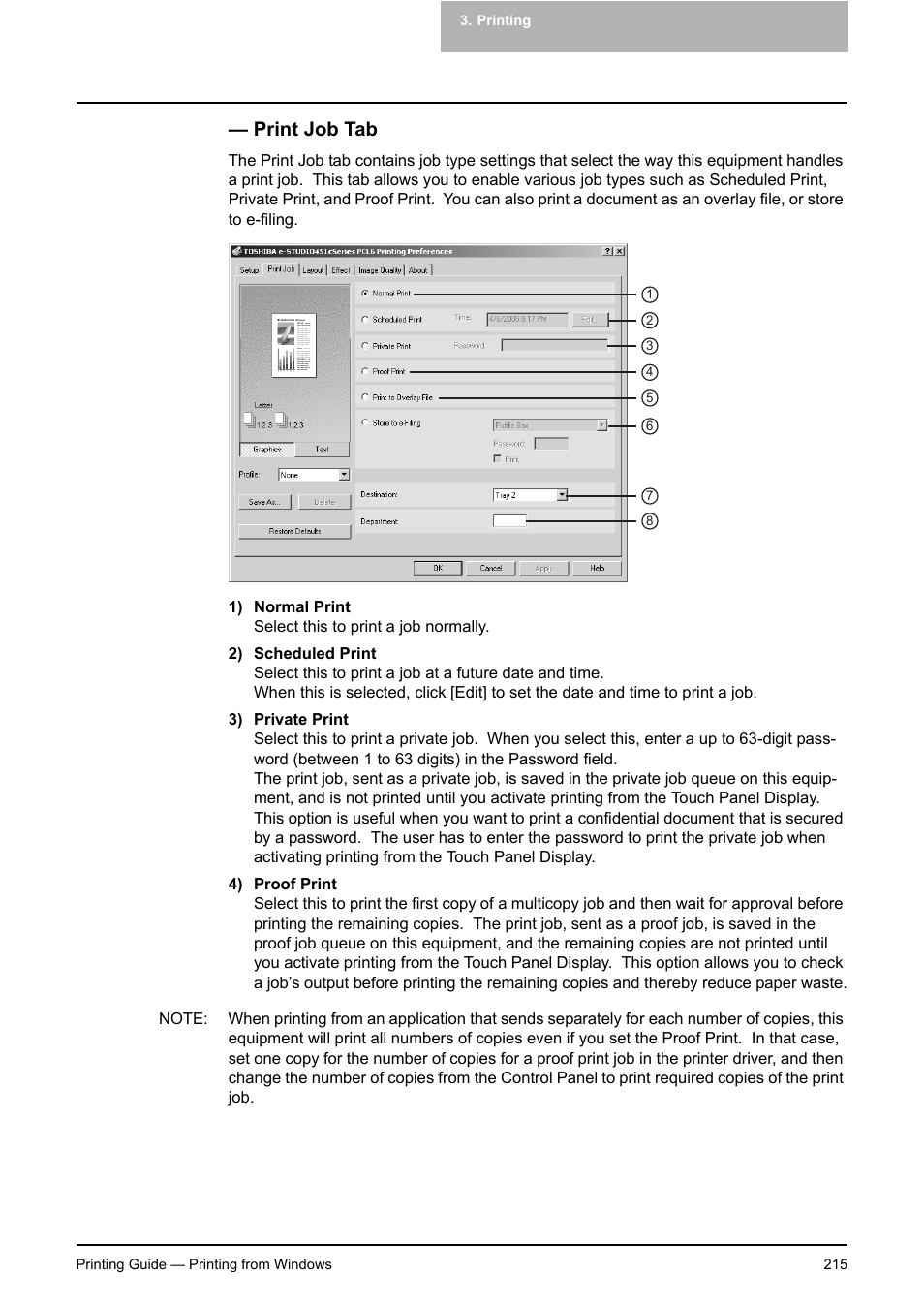 Print job tab, P.215 "print job tab | Toshiba E-STUDIO 351C User Manual | Page 215 / 372