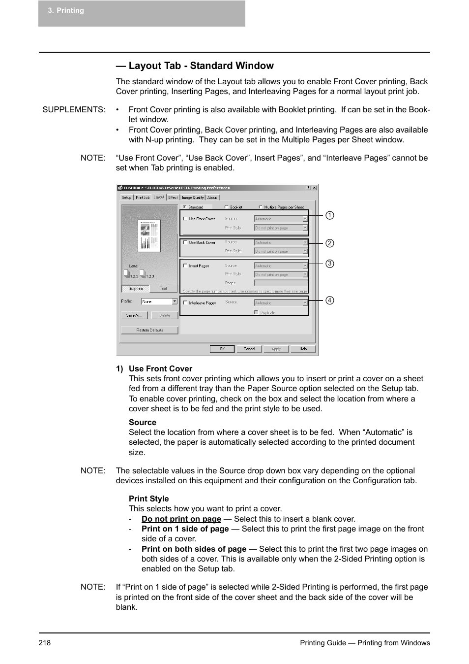 Layout tab - standard window, P.218 "layout tab - standard window | Toshiba E-STUDIO 351C User Manual | Page 218 / 372