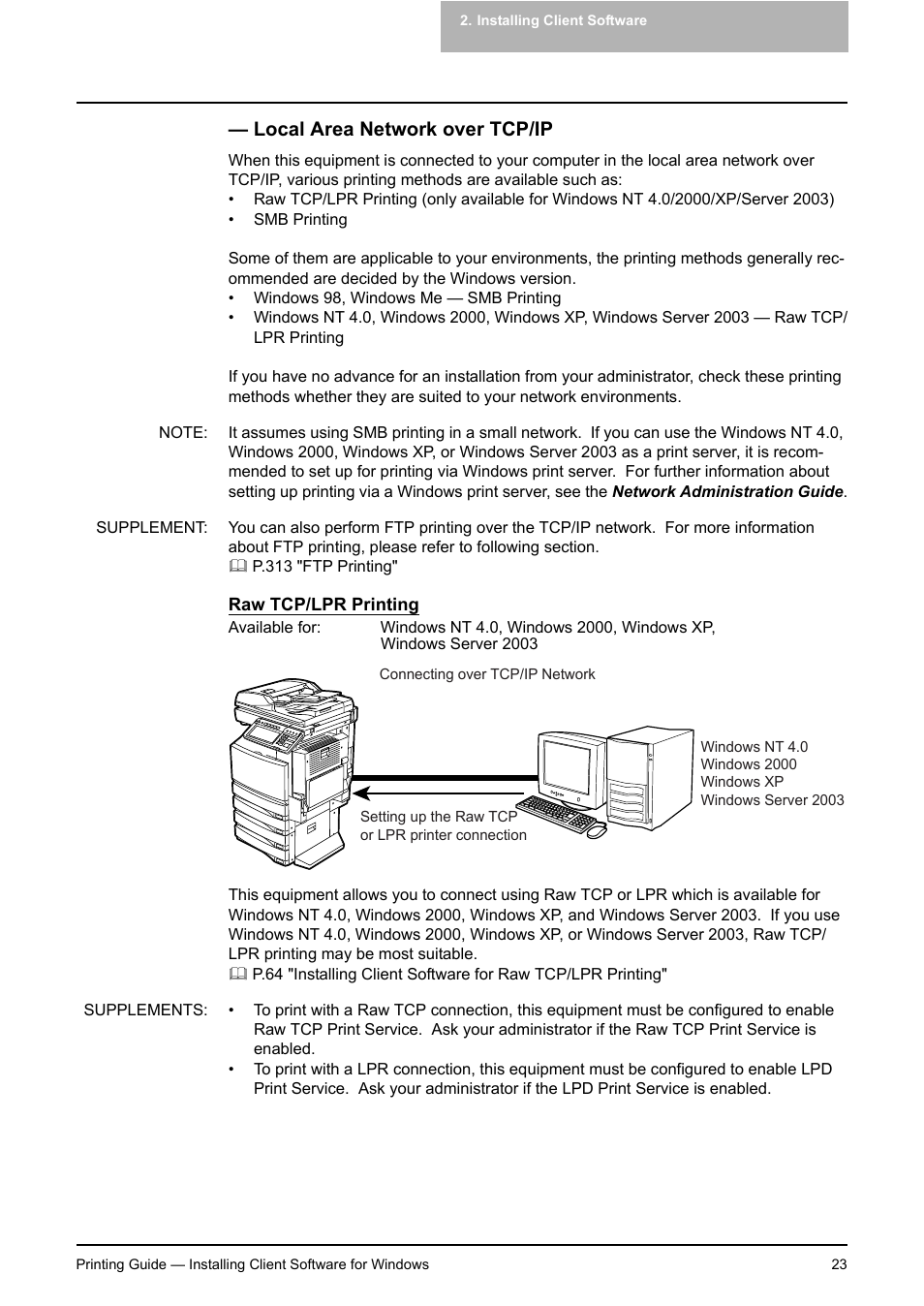 Local area network over tcp/ip, P.23 "local area network over tcp/ip | Toshiba E-STUDIO 351C User Manual | Page 23 / 372