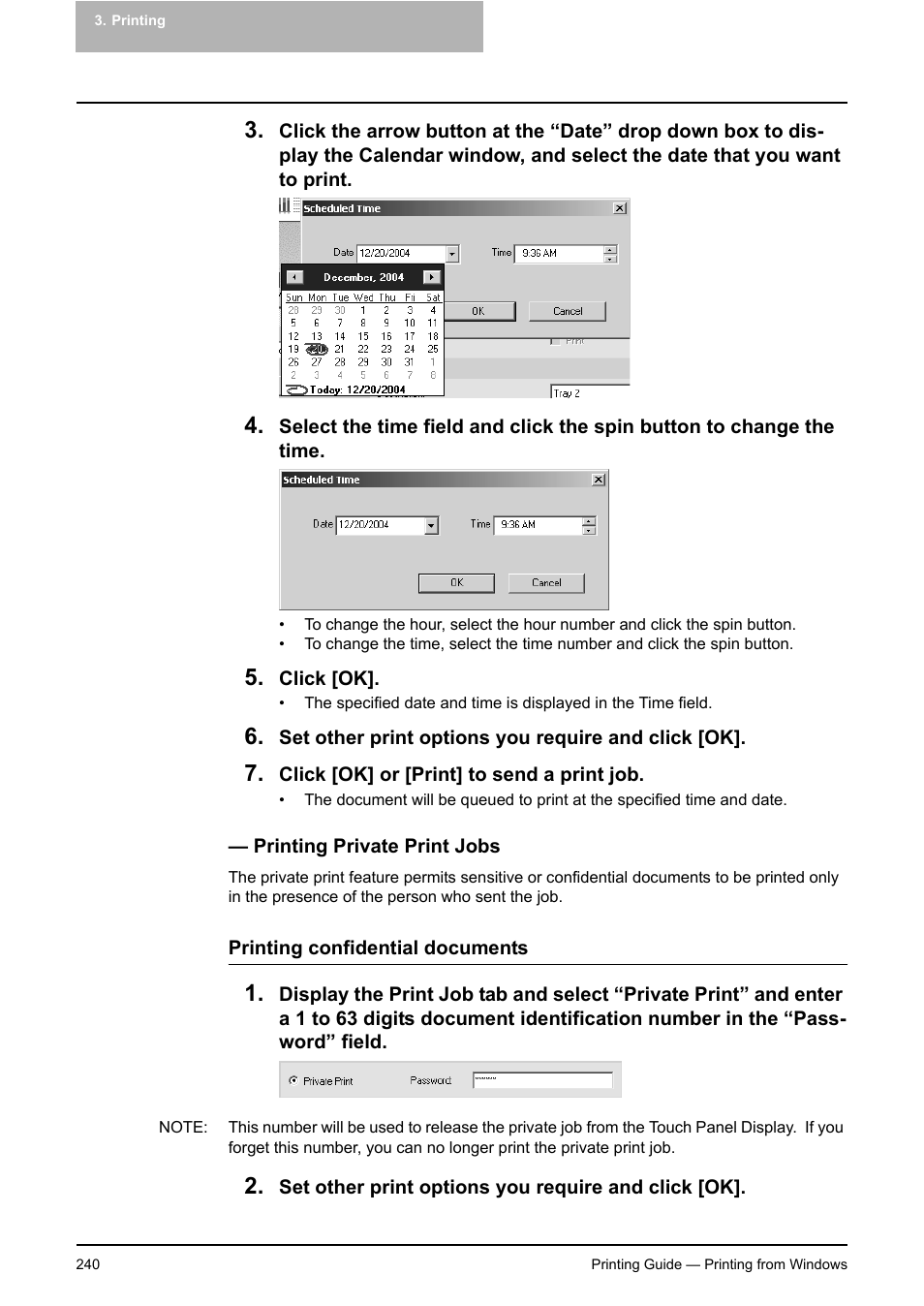 Printing private print jobs | Toshiba E-STUDIO 351C User Manual | Page 240 / 372