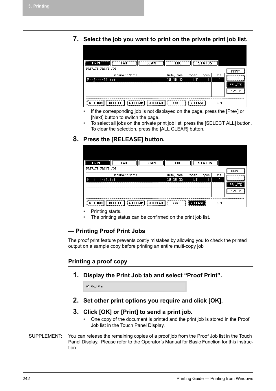 Printing proof print jobs | Toshiba E-STUDIO 351C User Manual | Page 242 / 372