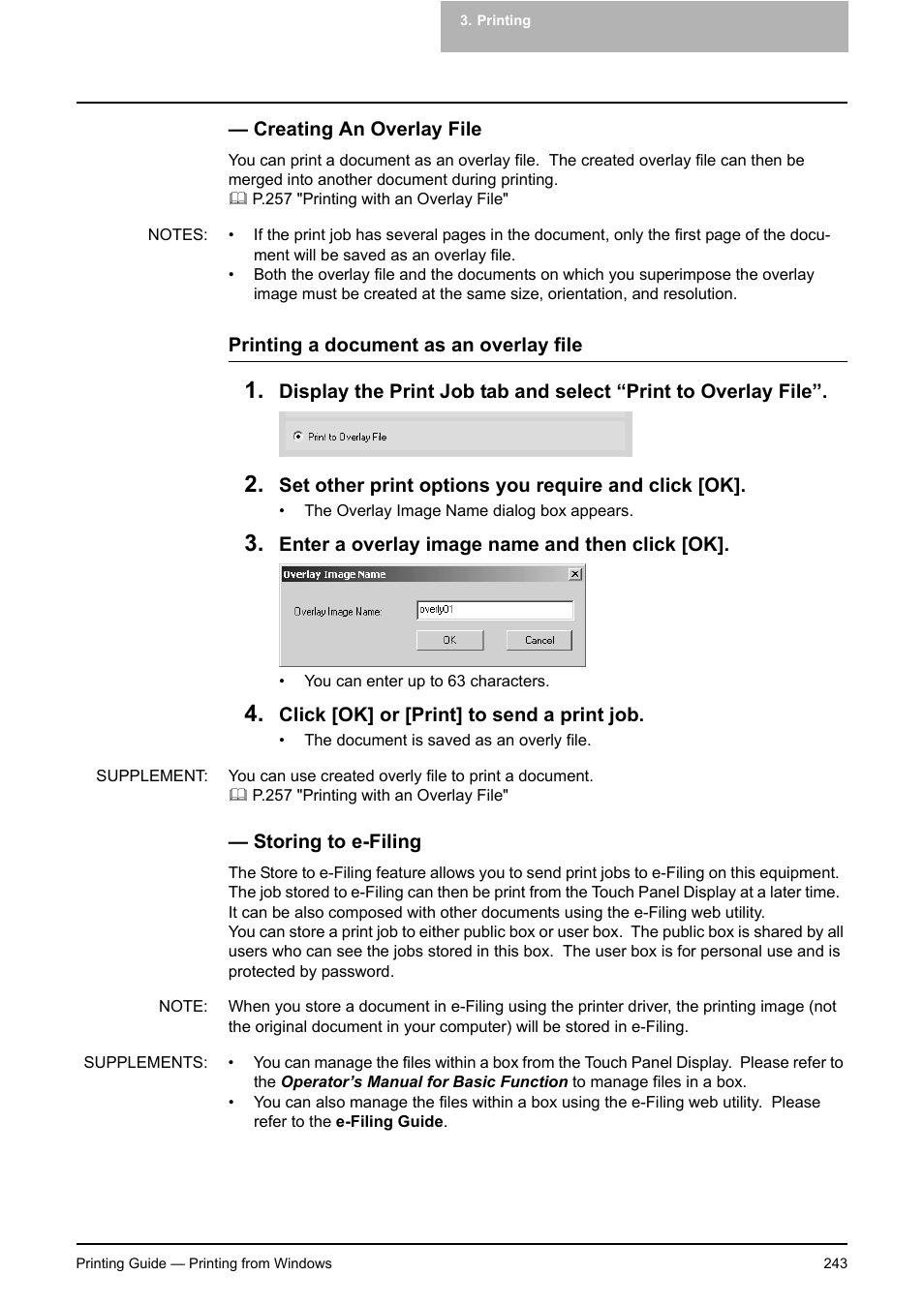 Creating an overlay file, Storing to e-filing, Creating an overlay file storing to e-filing | Toshiba E-STUDIO 351C User Manual | Page 243 / 372