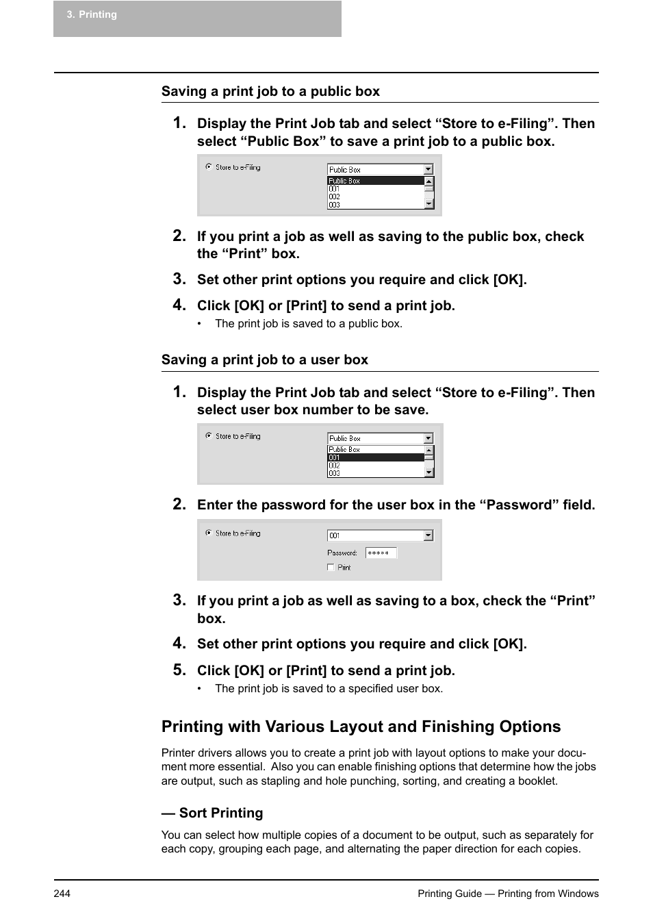 Printing with various layout and finishing options, Sort printing | Toshiba E-STUDIO 351C User Manual | Page 244 / 372