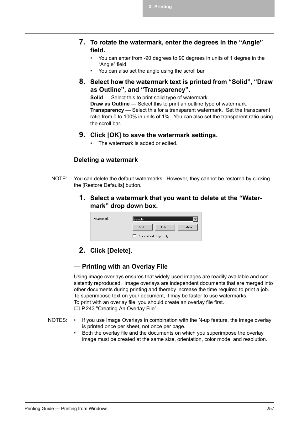Printing with an overlay file, P.257 "printing with an overlay file | Toshiba E-STUDIO 351C User Manual | Page 257 / 372