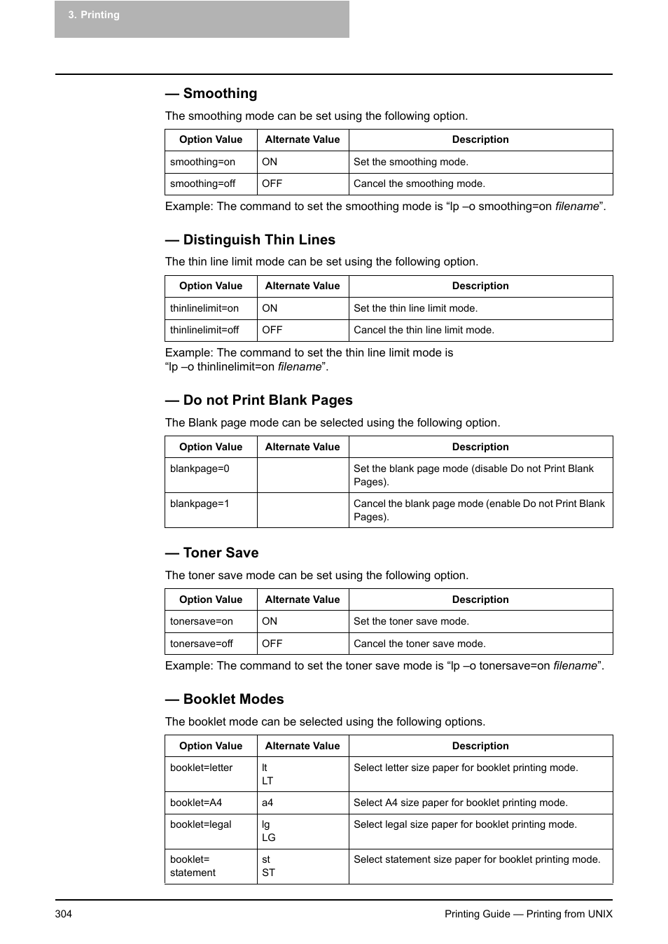 Smoothing, Distinguish thin lines, Toner save | Booklet modes, Do not print blank pages | Toshiba E-STUDIO 351C User Manual | Page 304 / 372