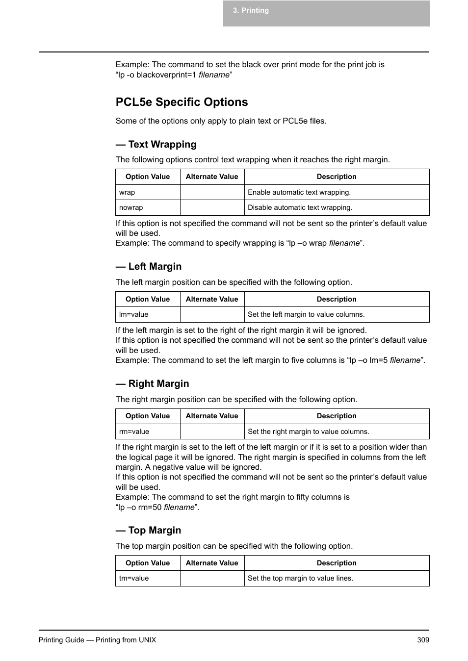 Pcl5e specific options, Text wrapping, Left margin | Right margin, Top margin, Text wrapping left margin right margin top margin | Toshiba E-STUDIO 351C User Manual | Page 309 / 372