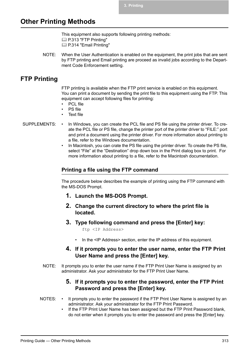 Other printing methods, Ftp printing, P.313 "ftp printing | Toshiba E-STUDIO 351C User Manual | Page 313 / 372