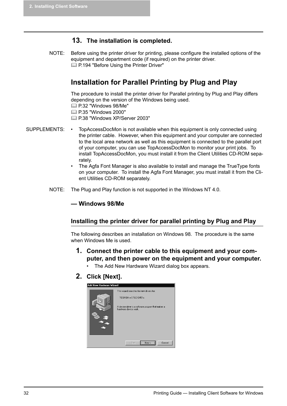 Windows 98/me | Toshiba E-STUDIO 351C User Manual | Page 32 / 372
