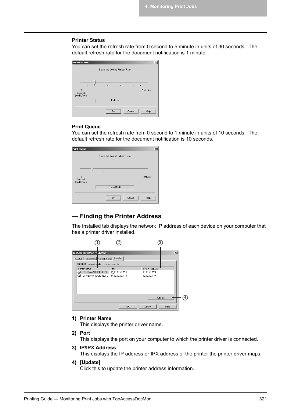 Finding the printer address, P.321 "finding the printer address | Toshiba E-STUDIO 351C User Manual | Page 321 / 372