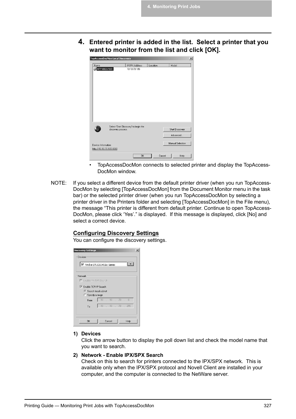 P.327 "configuring discovery settings | Toshiba E-STUDIO 351C User Manual | Page 327 / 372