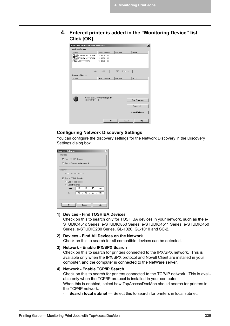 P.335 "configuring network discovery settings | Toshiba E-STUDIO 351C User Manual | Page 335 / 372