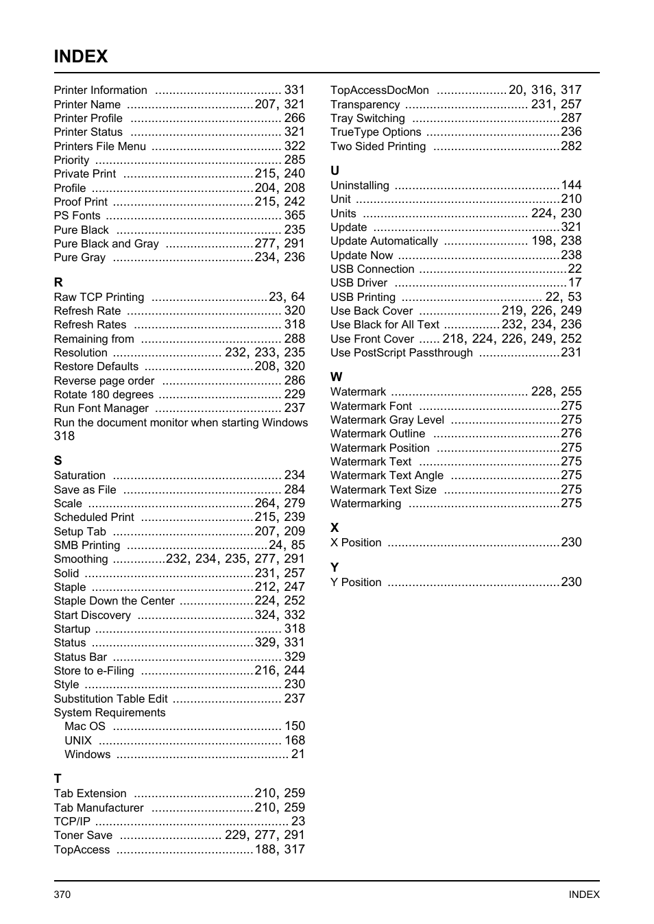 Index | Toshiba E-STUDIO 351C User Manual | Page 370 / 372