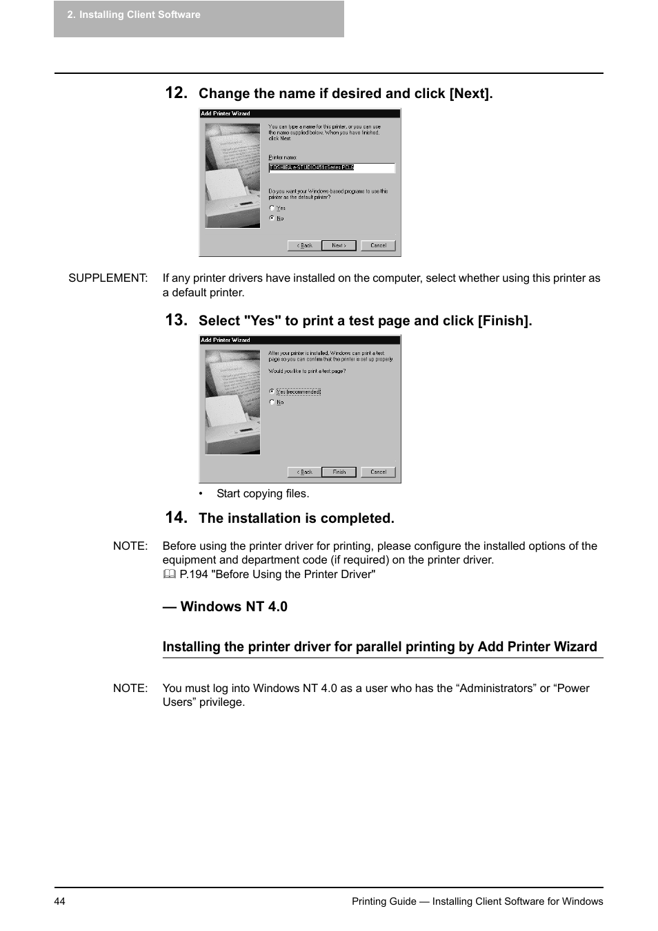 Windows nt 4.0, P.44 "windows nt 4.0 | Toshiba E-STUDIO 351C User Manual | Page 44 / 372