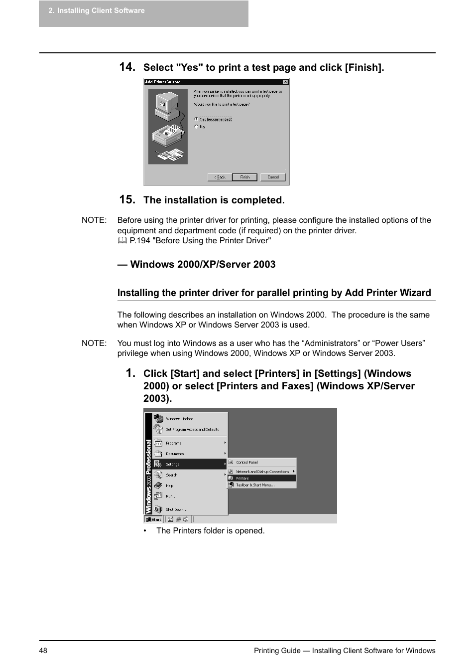 Windows 2000/xp/server 2003, P.48 "windows 2000/xp/server 2003 | Toshiba E-STUDIO 351C User Manual | Page 48 / 372