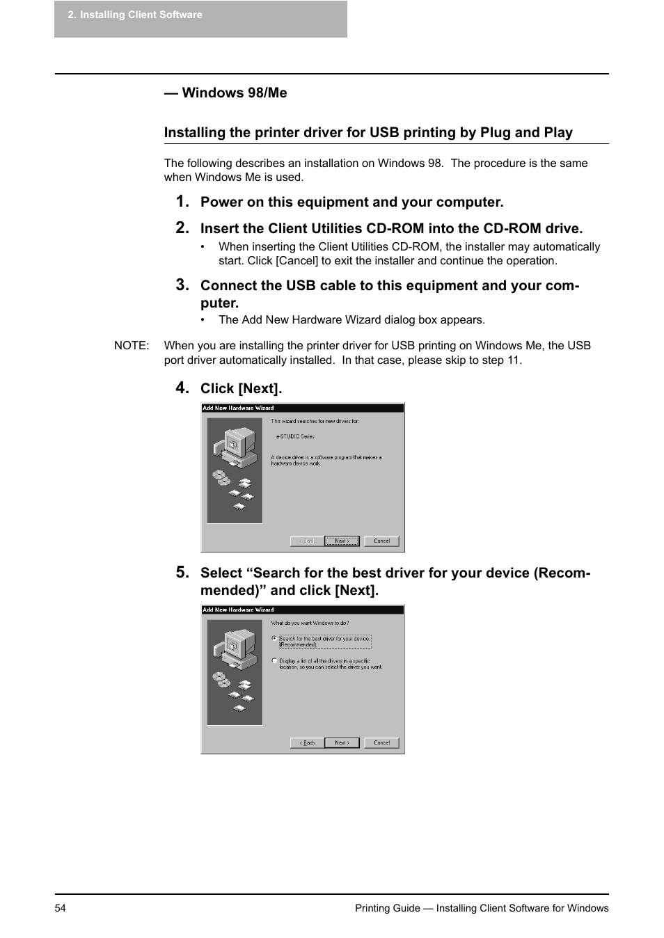 Windows 98/me, P.54 "windows 98/me | Toshiba E-STUDIO 351C User Manual | Page 54 / 372