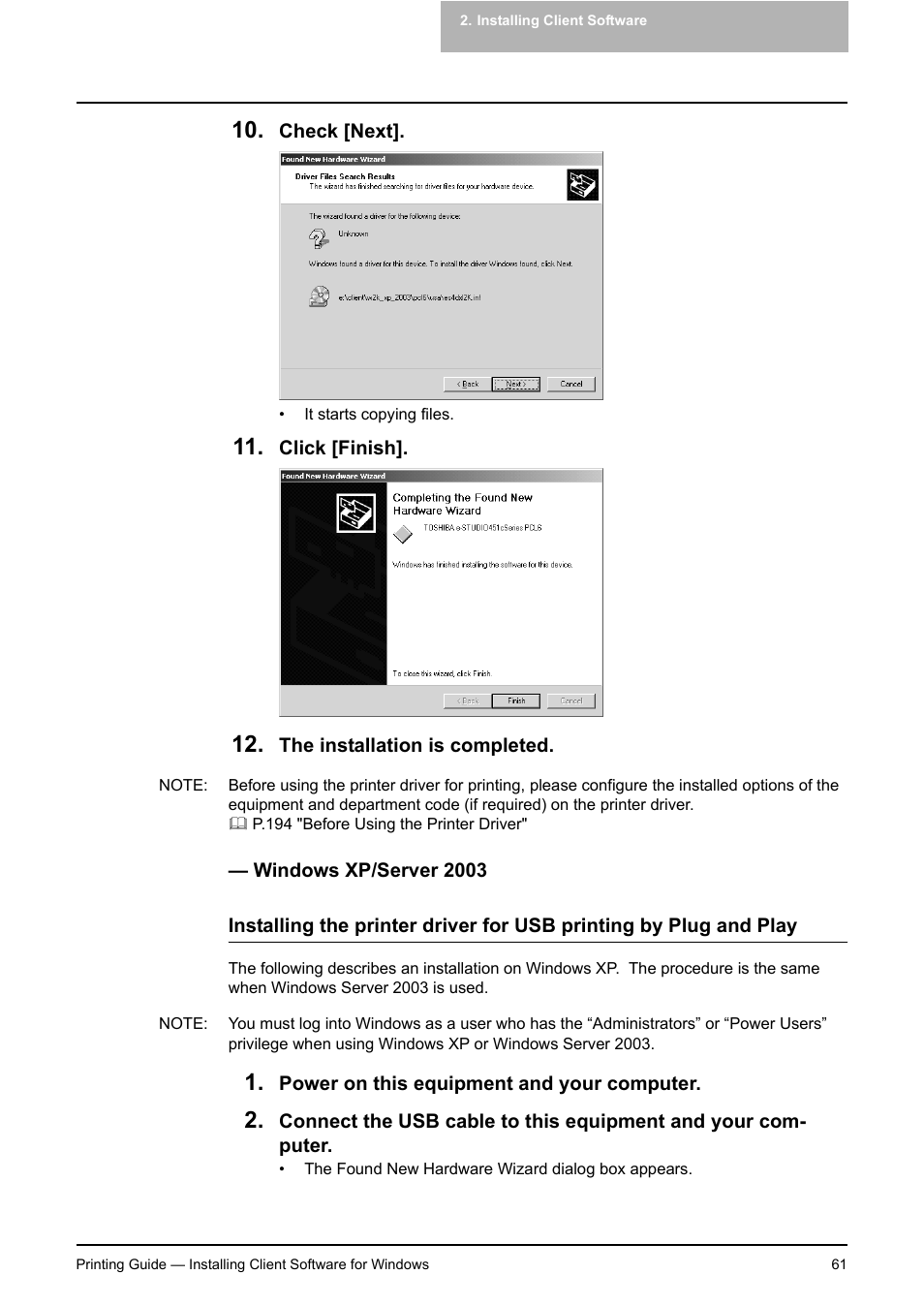 Windows xp/server 2003, P.61 "windows xp/server 2003 | Toshiba E-STUDIO 351C User Manual | Page 61 / 372