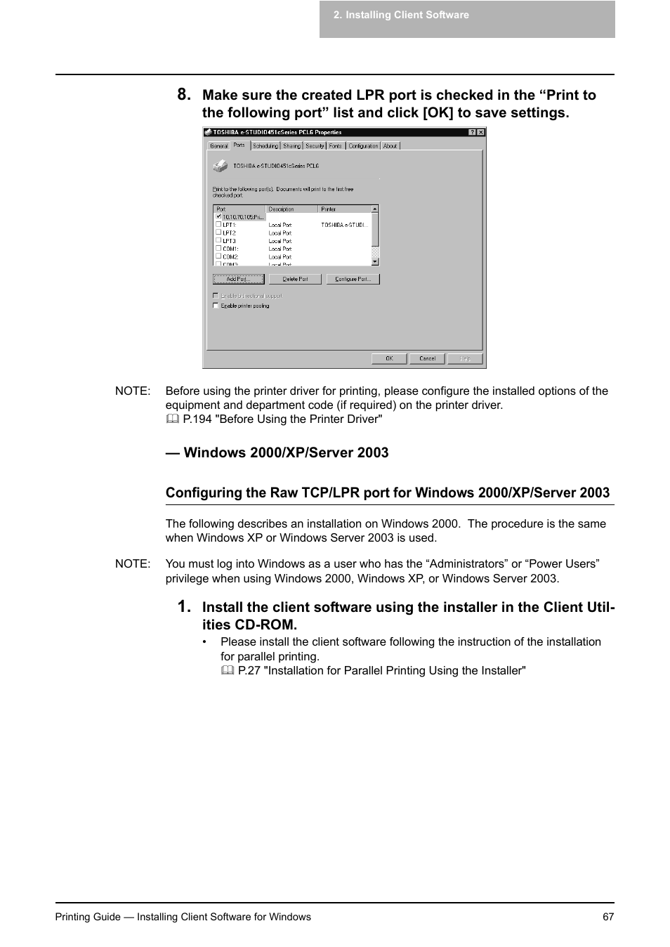 Windows 2000/xp/server 2003, P.67 "windows 2000/xp/server 2003 | Toshiba E-STUDIO 351C User Manual | Page 67 / 372