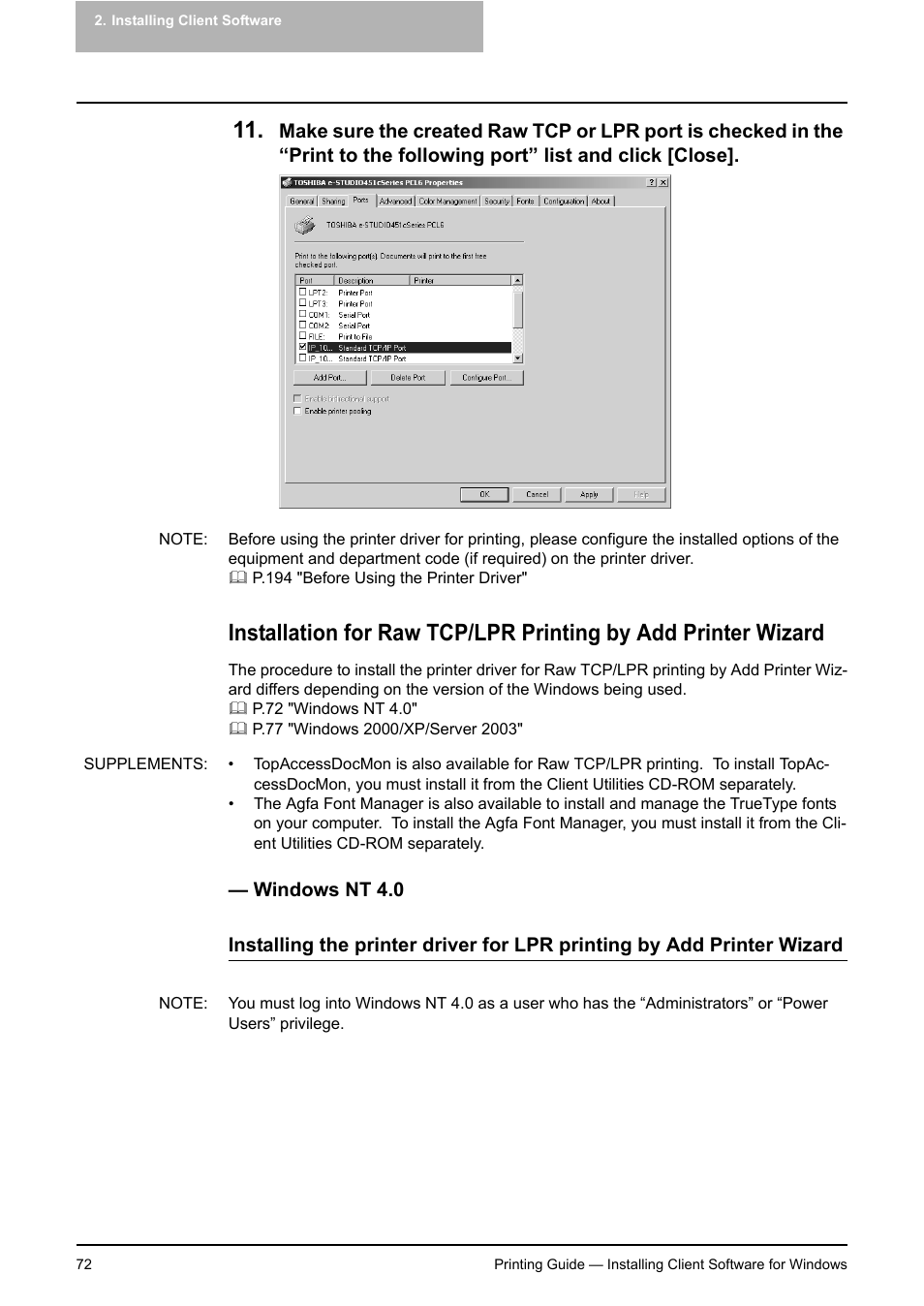 Windows nt 4.0 | Toshiba E-STUDIO 351C User Manual | Page 72 / 372