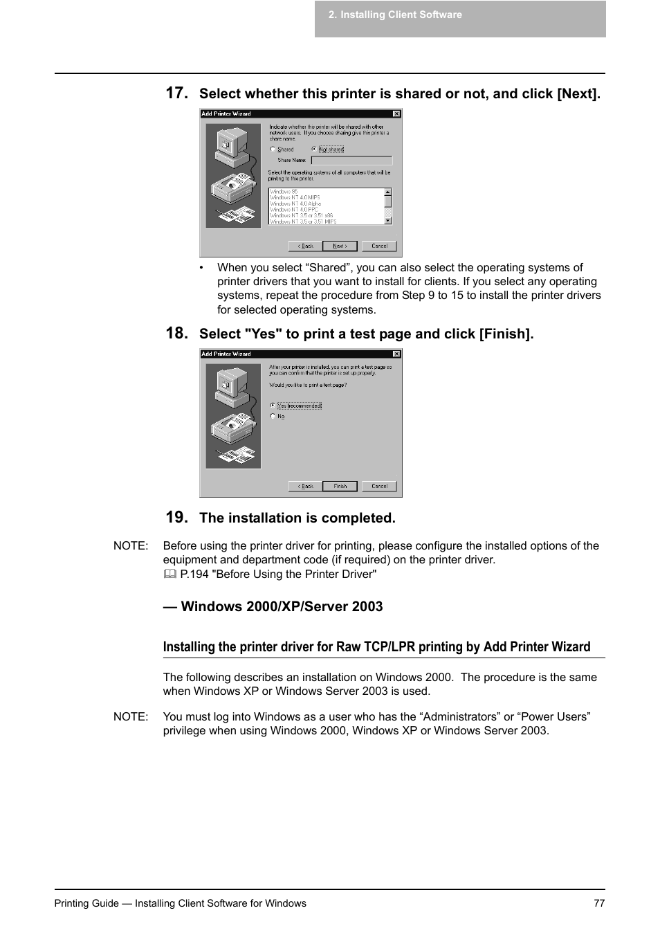 Windows 2000/xp/server 2003, P.77 "windows 2000/xp/server 2003 | Toshiba E-STUDIO 351C User Manual | Page 77 / 372