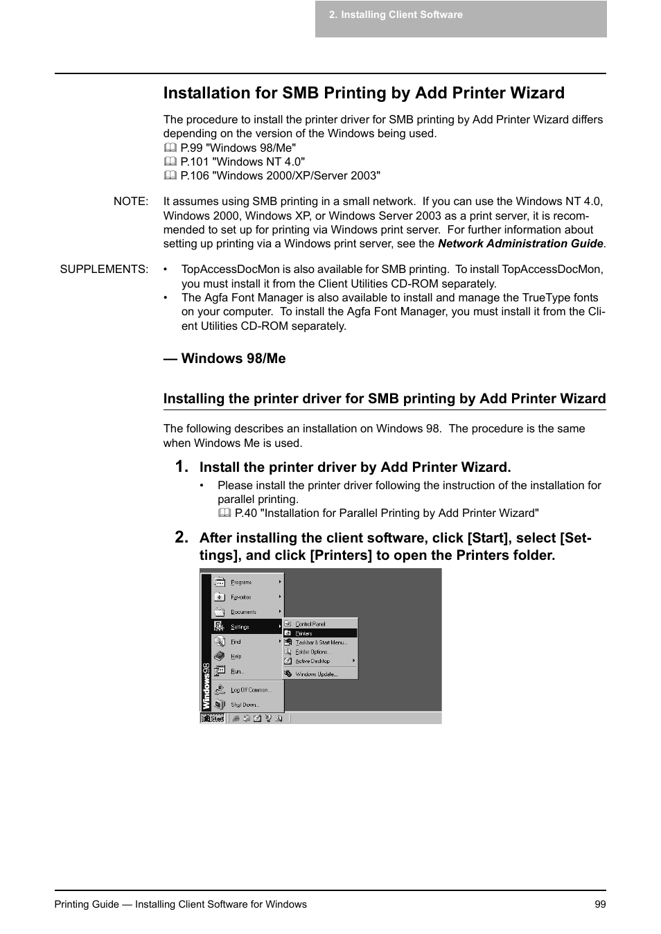 Windows 98/me | Toshiba E-STUDIO 351C User Manual | Page 99 / 372
