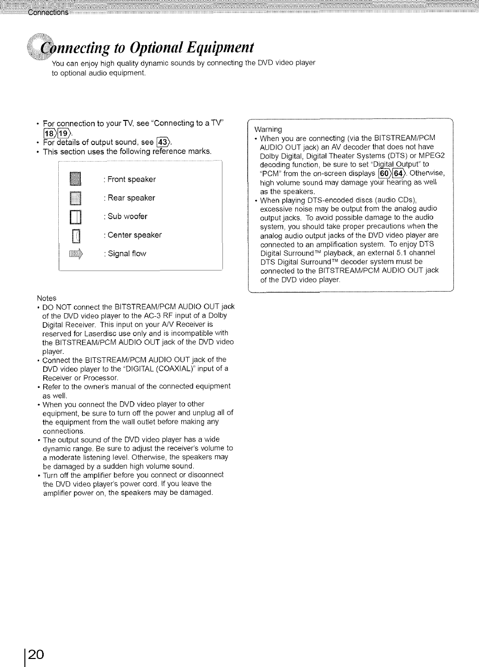 Connecting to optional equipment, Goñnegtíóns | Toshiba SD-3960SU User Manual | Page 19 / 73