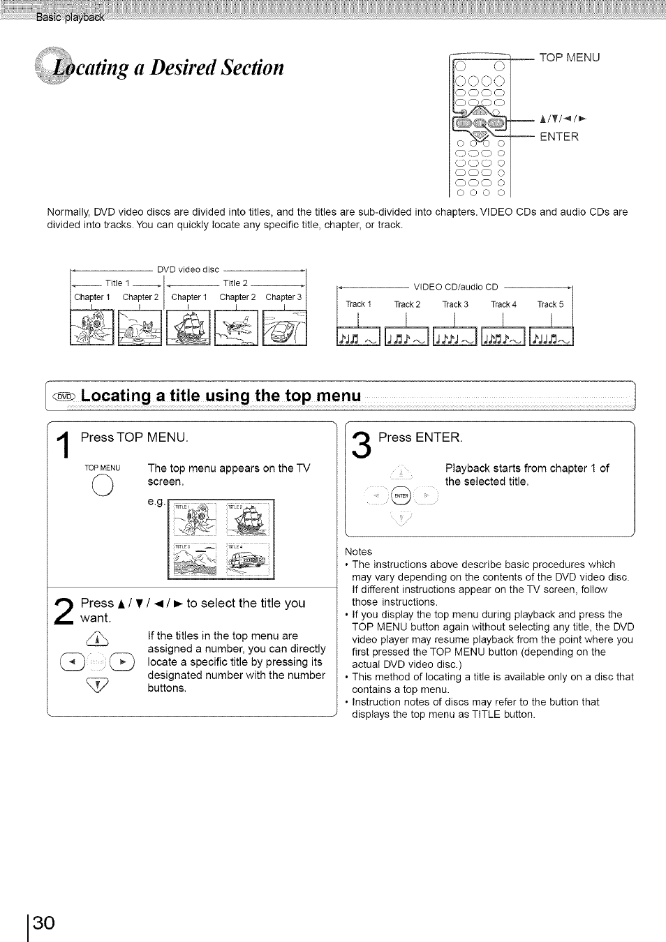 L(f eating a desired section, Locating a title using the top menu, Locating a desired section | Toshiba SD-3960SU User Manual | Page 28 / 73