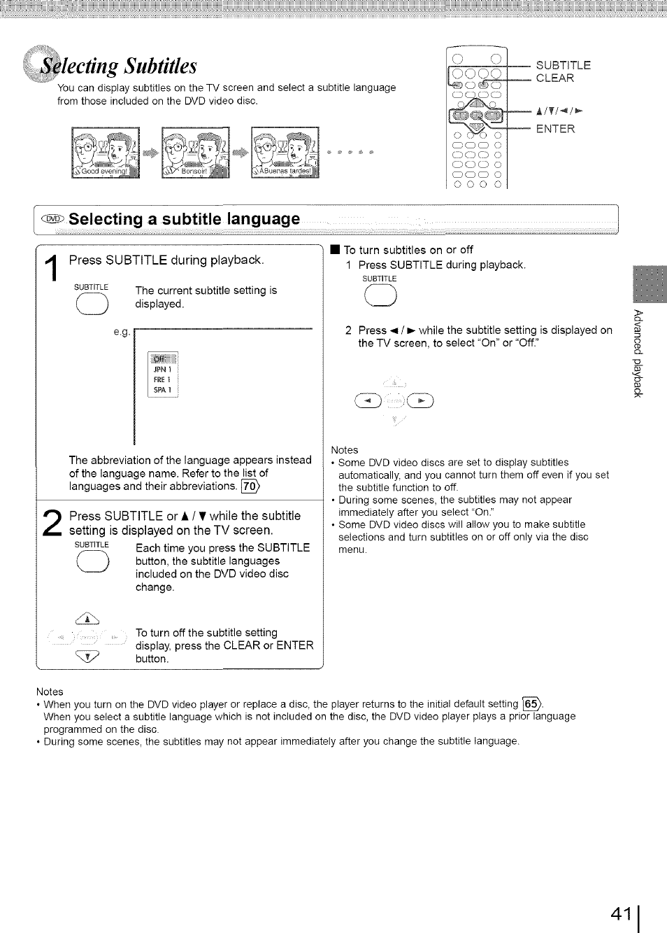 Selecting subtitles, Cbav selecting a subtitle language, Selecting a subtitle language | Toshiba SD-3960SU User Manual | Page 38 / 73