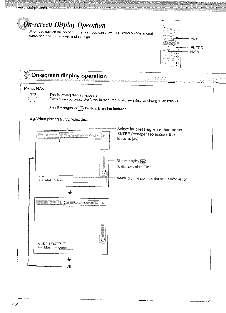 On-screen display operation | Toshiba SD-3960SU User Manual | Page 41 / 73