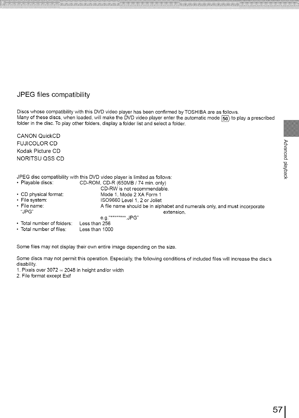 Jpeg files compatibility | Toshiba SD-3960SU User Manual | Page 54 / 73