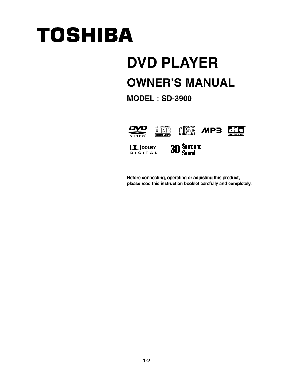 Toshiba SD-3900 User Manual | 32 pages