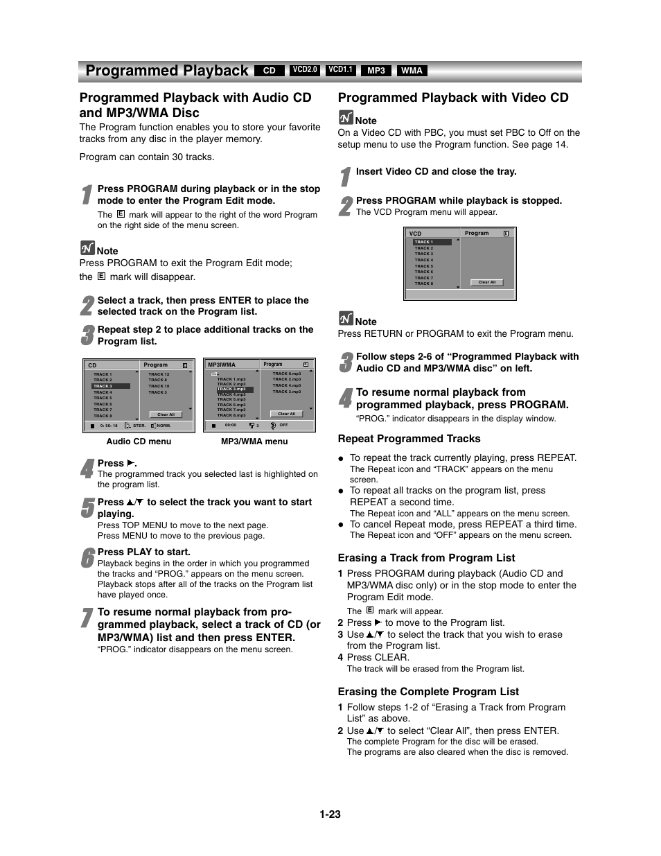 Programmed playback, Programmed playback with audio cd and mp3/wma disc, Programmed playback with video cd | Toshiba SD-3900 User Manual | Page 22 / 32