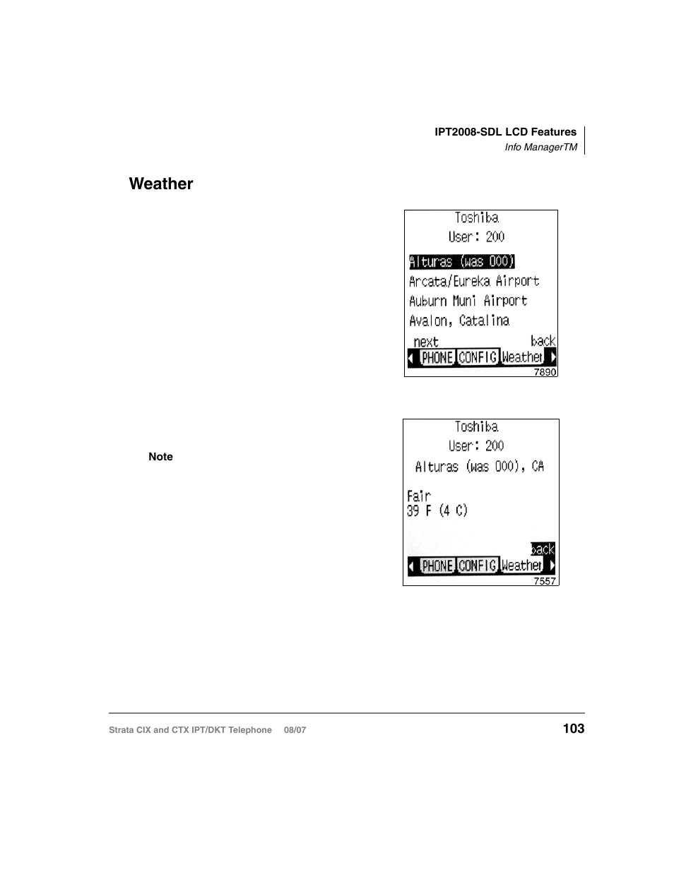 Weather | Toshiba CTX IPT/DKT User Manual | Page 121 / 171