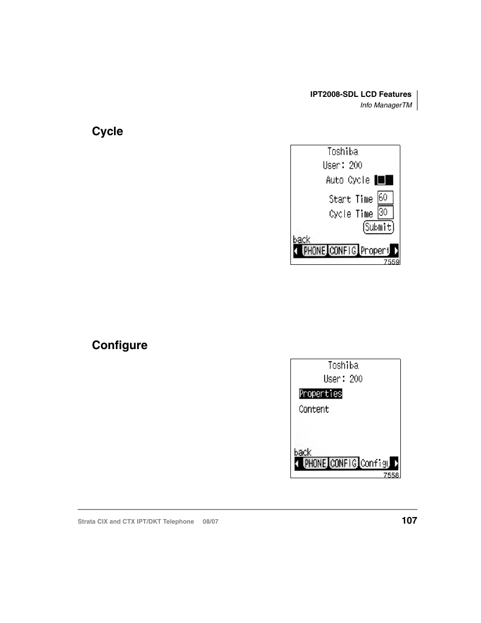 Cycle, Configure, Cycle configure | Toshiba CTX IPT/DKT User Manual | Page 125 / 171