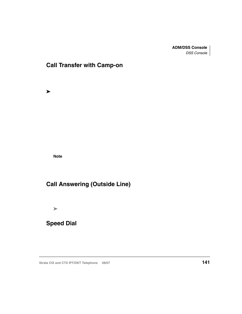 Call transfer with camp-on, Call answering (outside line), Speed dial | Toshiba CTX IPT/DKT User Manual | Page 159 / 171