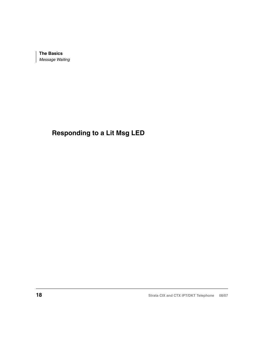 Message waiting, Responding to a lit msg led | Toshiba CTX IPT/DKT User Manual | Page 36 / 171