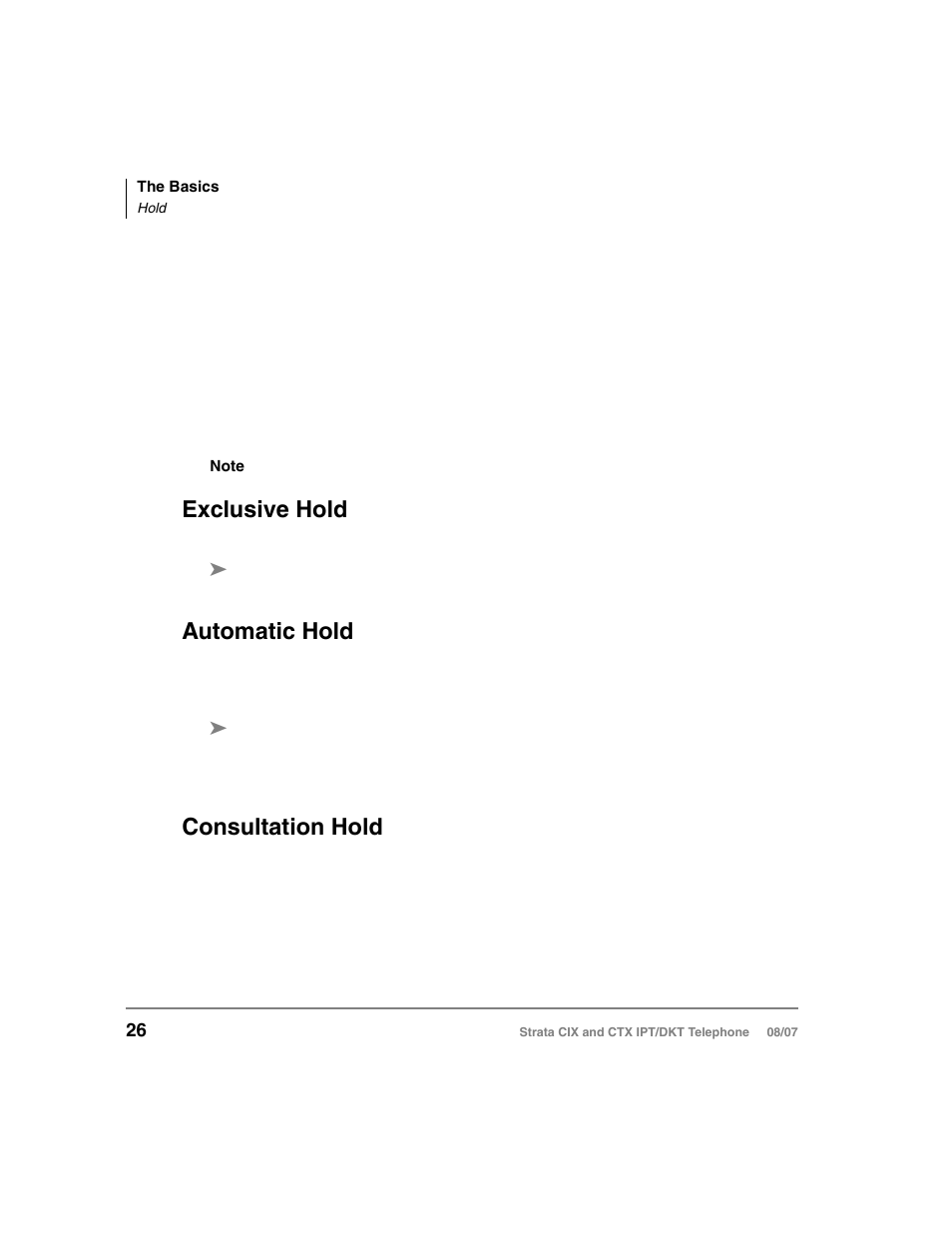 Hold, Exclusive hold, Automatic hold | Consultation hold, Exclusive hold automatic hold consultation hold | Toshiba CTX IPT/DKT User Manual | Page 44 / 171