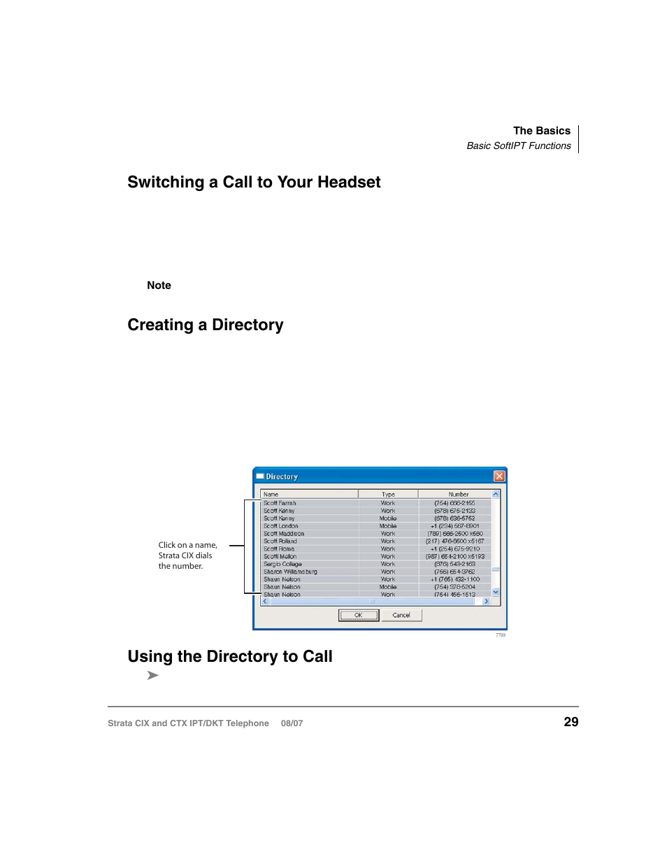 Switching a call to your headset, Creating a directory, Using the directory to call | Toshiba CTX IPT/DKT User Manual | Page 47 / 171